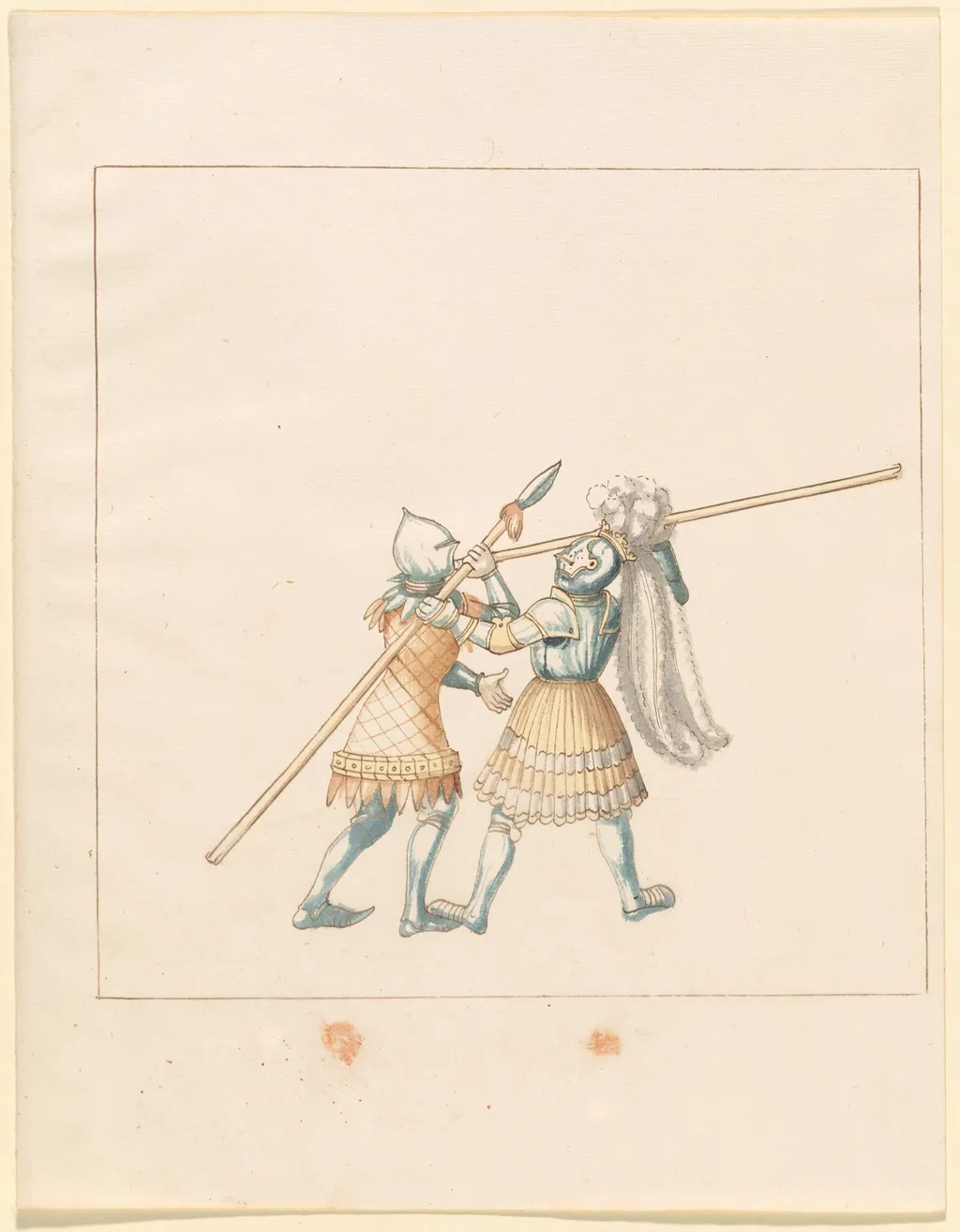 Foot Combat with Spears, by German 16th Century, ink, 1514