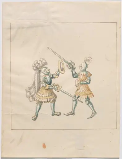 Foot Combat with Swords and Buckler Shields, by German 16th Century
