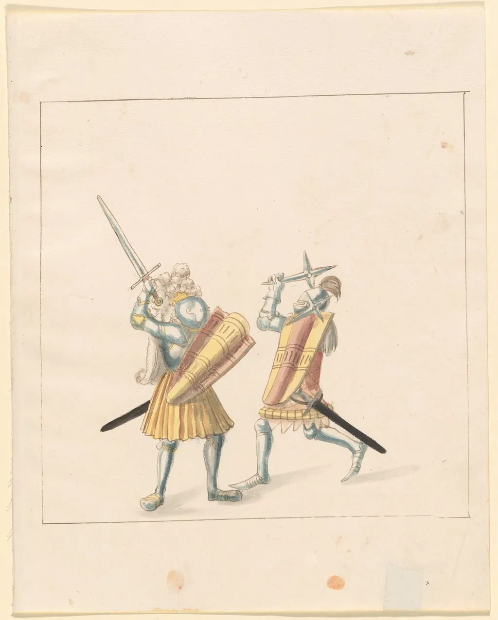 Foot Combat with Swords, Throwing Stars, and Shields (Tartschen), by German 16th Century, ink, 1514
