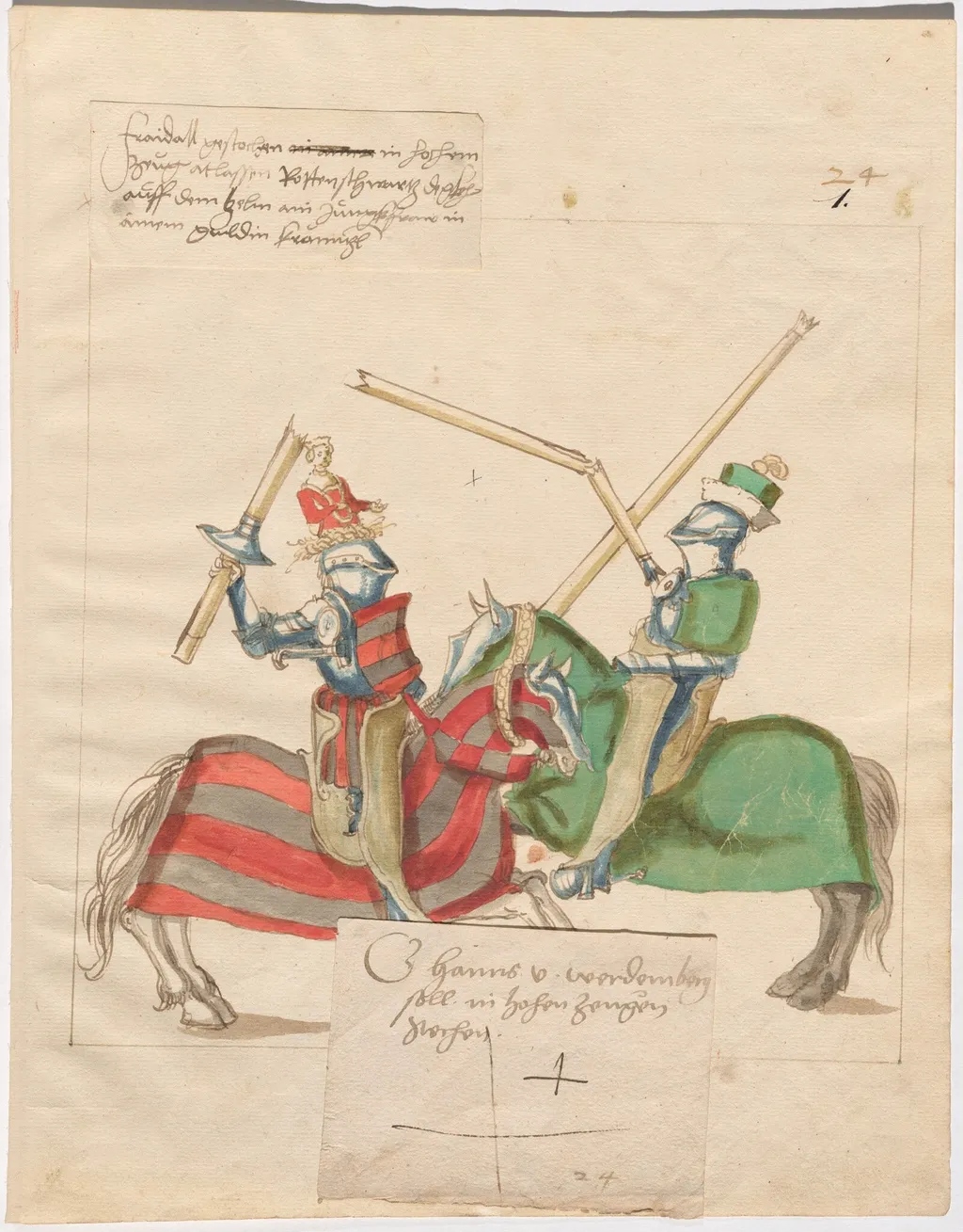 German Joust of Peace in High Saddles, by German 16th Century, watercolor, 1514