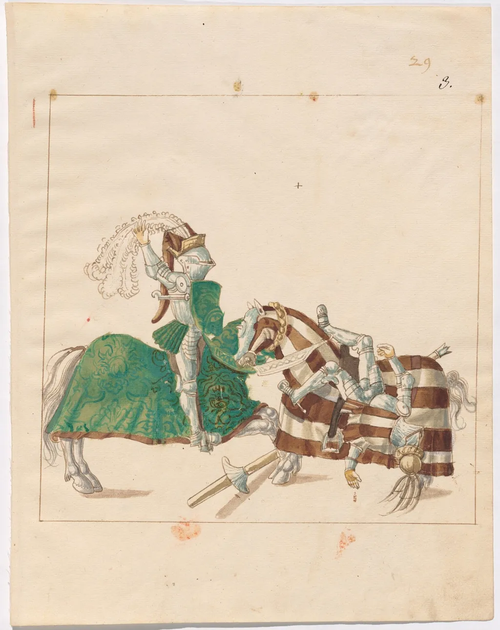Joust of Peace in Leg Armor, by German 16th Century, watercolor, 1514