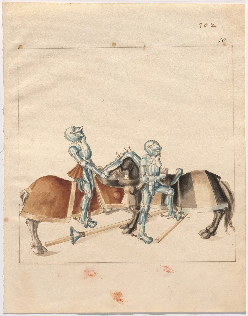 Mock Joust of War in Reinforced Field Armor, by German 16th Century, ink, 1514