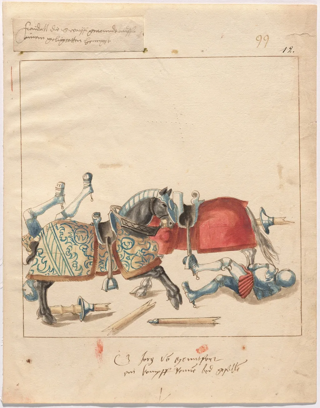 Mock Joust of War in Reinforced Field Armor, by German 16th Century, chalk, 1514
