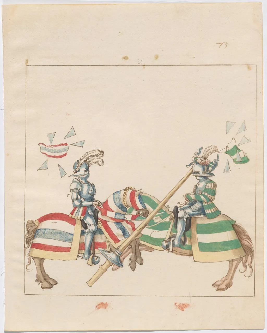Mock Joust of War with Flying and Exploding Shields, by German 16th Century, watercolor, 1514