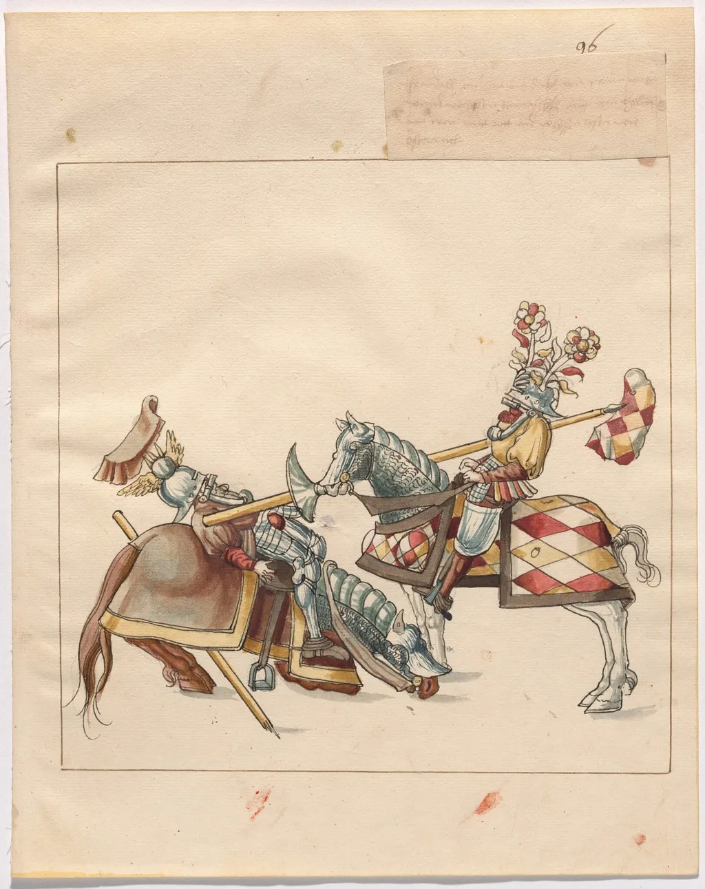 Mock Joust of War with Flying Shields and Without Bevors, by German 16th Century, chalk, 1514