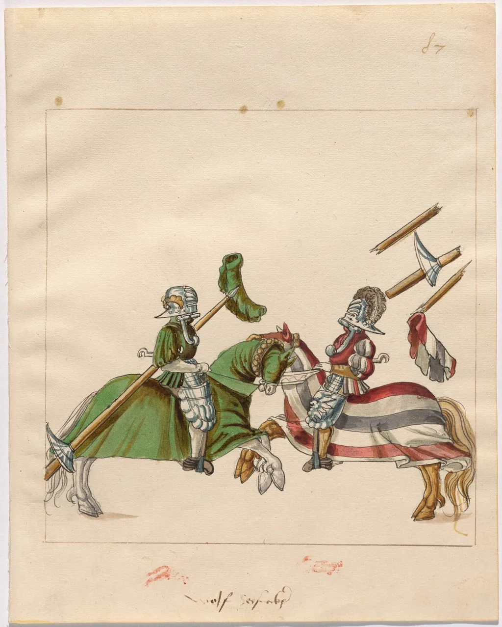 Mock Joust of War with Flying Shields and Without Bevors, by German 16th Century, ink, 1514