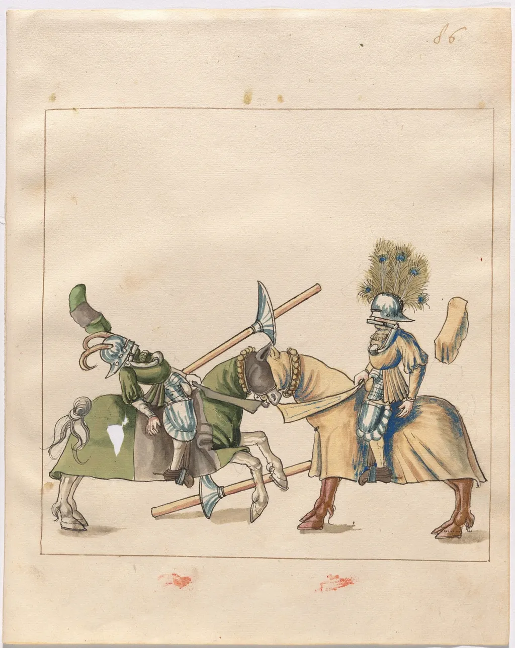Mock Joust of War with Flying Shields and Without Bevors, by German 16th Century, ink, 1514