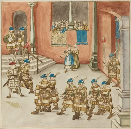 Procession of Knights Viewed by Ladies on a Balcony, by German 16th Century