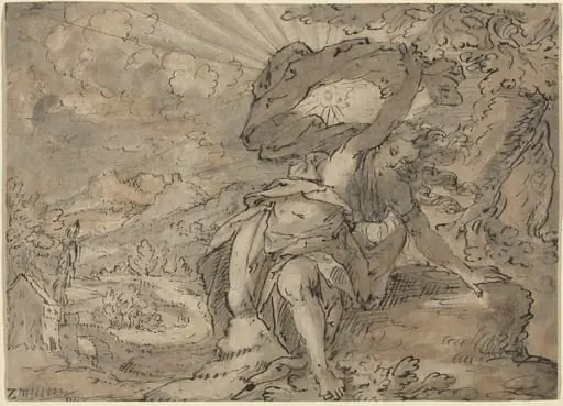 Allegorical Female Figure in a Landscape [recto], by German 17th Century