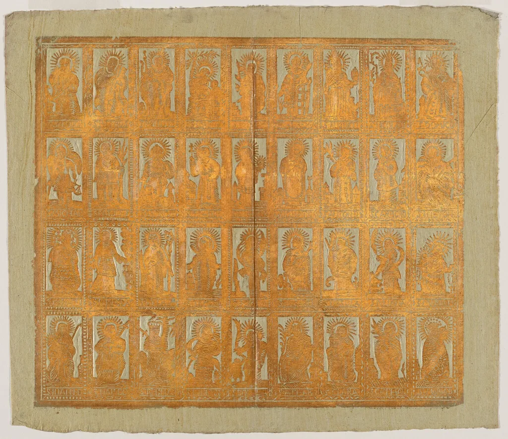 Endpaper with Saints, by German 18th Century, ink, 1750