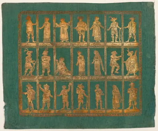 Endpaper with Twenty-One Standing Figures, by German 18th Century