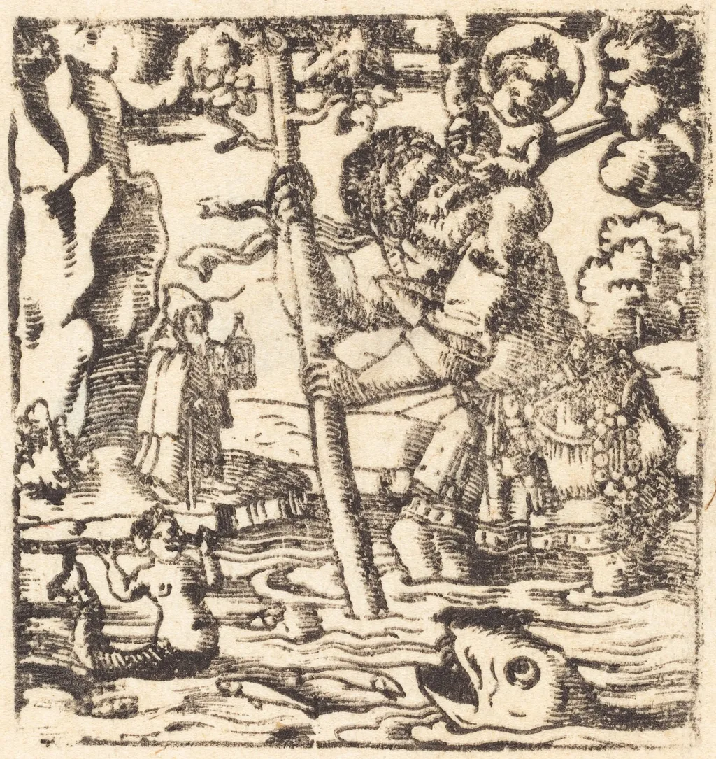 Saint Christopher, by German 19th Century, ink, 1550