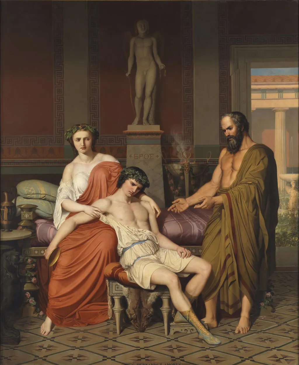 Sócrates reprendiendo a Alcibíades en casa de una cortesana, by Germán Hernández Amores, oil, 1857