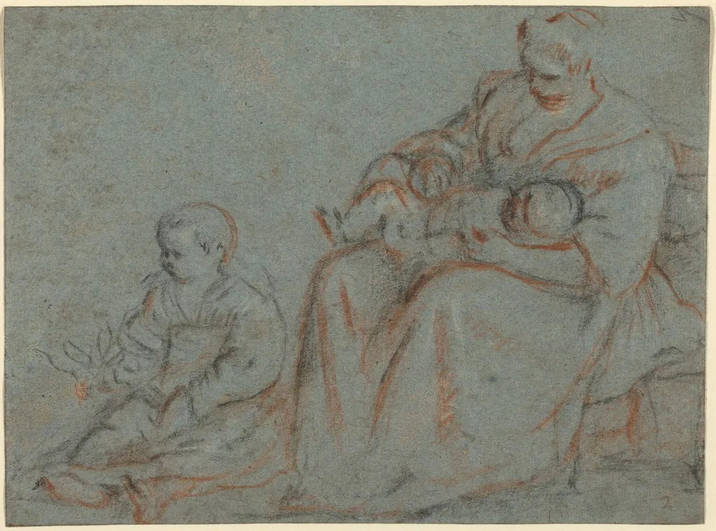 Domestic Scene, by Gerolamo Bassano, chalk, 1594