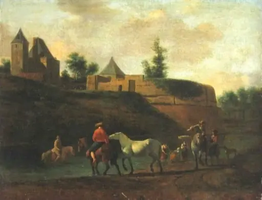Cu caii la adăpat, by Gerrit Adriaensz Berk-Heyde