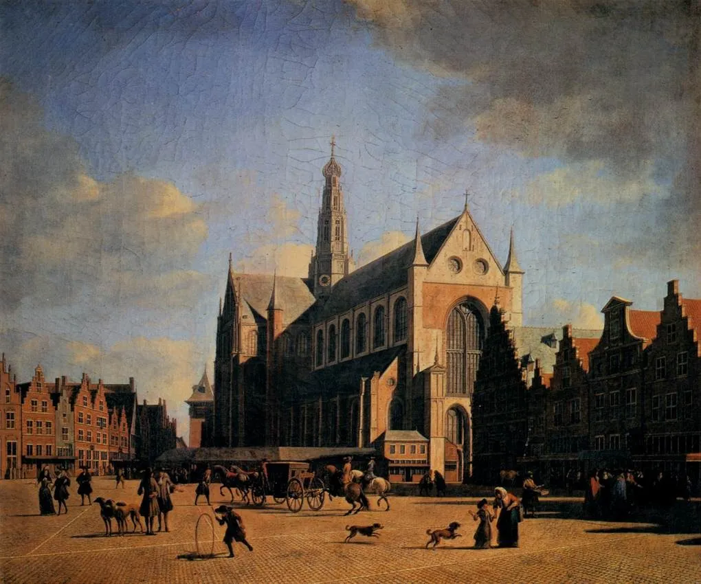 The Great Market (Grote Markt) in Haarlem, by Gerrit Adriaenszoon Berckheyde, oil, 1697