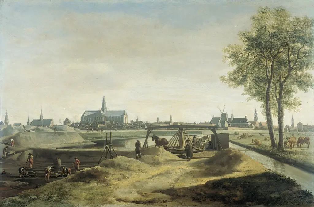 The Nieuwe Gracht at Haarlem, being built with New City Wall, by Gerrit Adriaenszoon Berckheyde