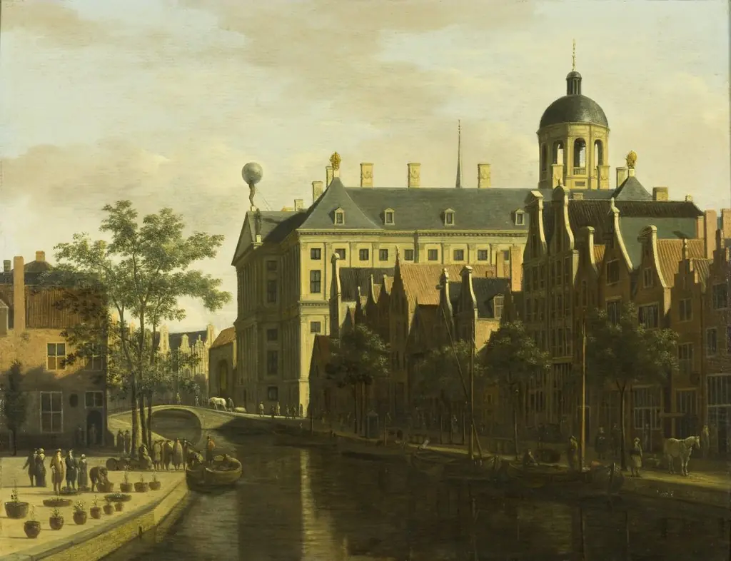 The Nieuwezijds Voorburgwal with the Flower and Tree Market in Amsterdam, by Gerrit Adriaenszoon Berckheyde