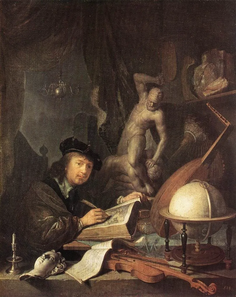 Painter in his Studio, by Gerrit Dou, oil, 1647