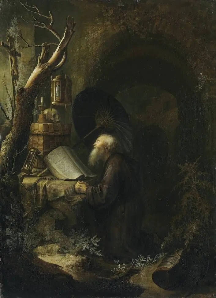 Praying hermit, by Gerrit Dou, 1646