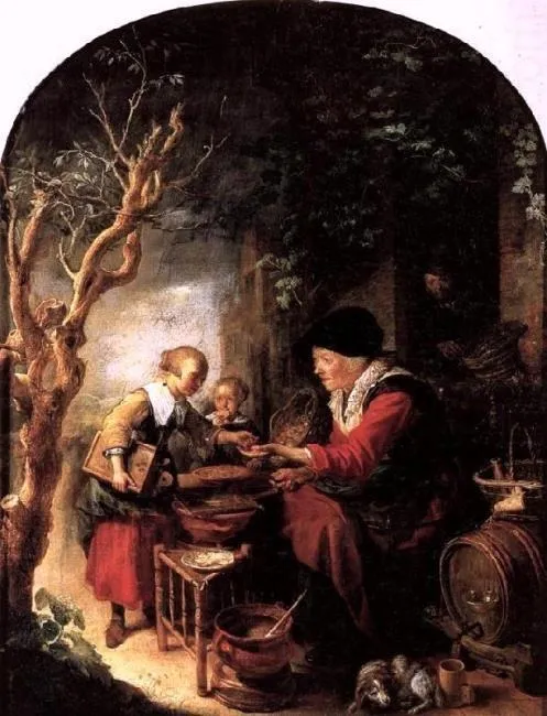The Pancake Maker, by Gerrit Dou, oil, 1653