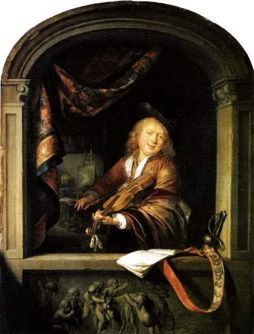 The Violin Player, by Gerrit Dou, oil, 1665
