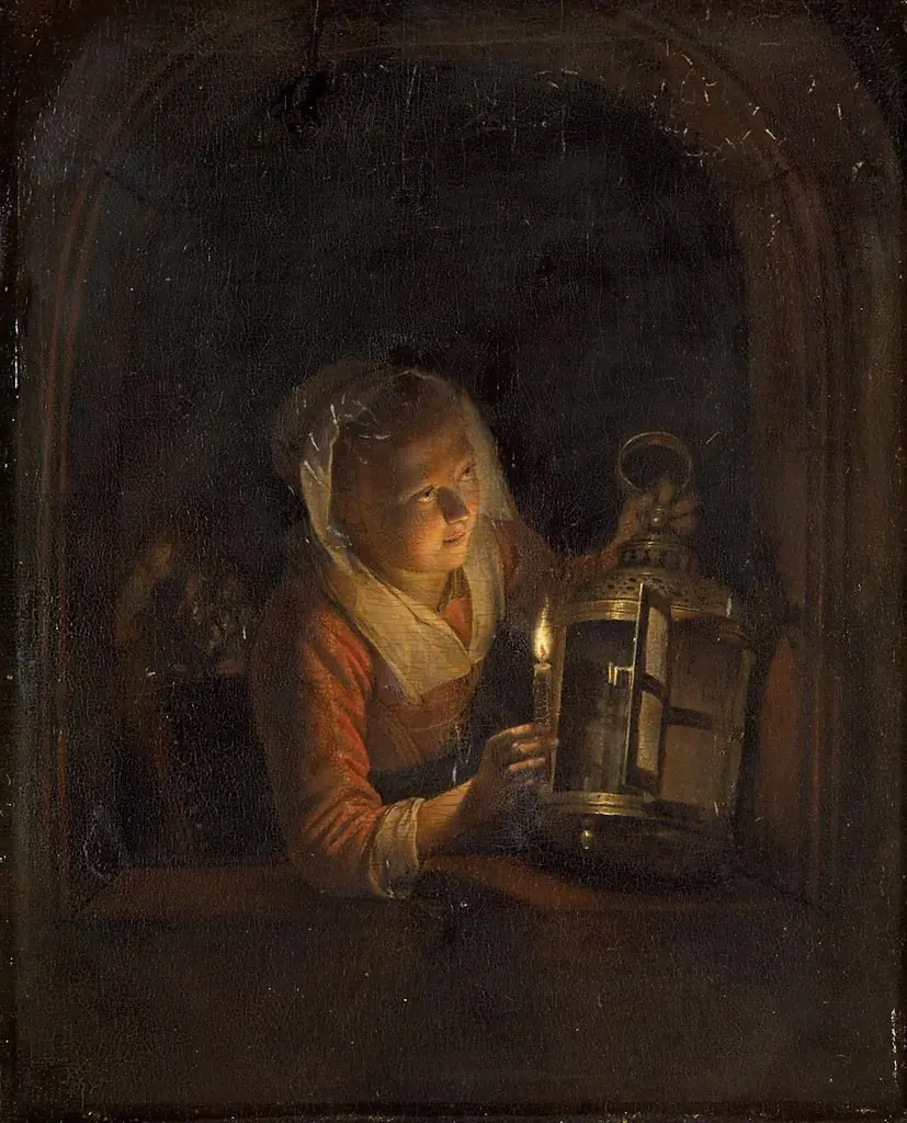 Young Woman with a Lantern in a Window