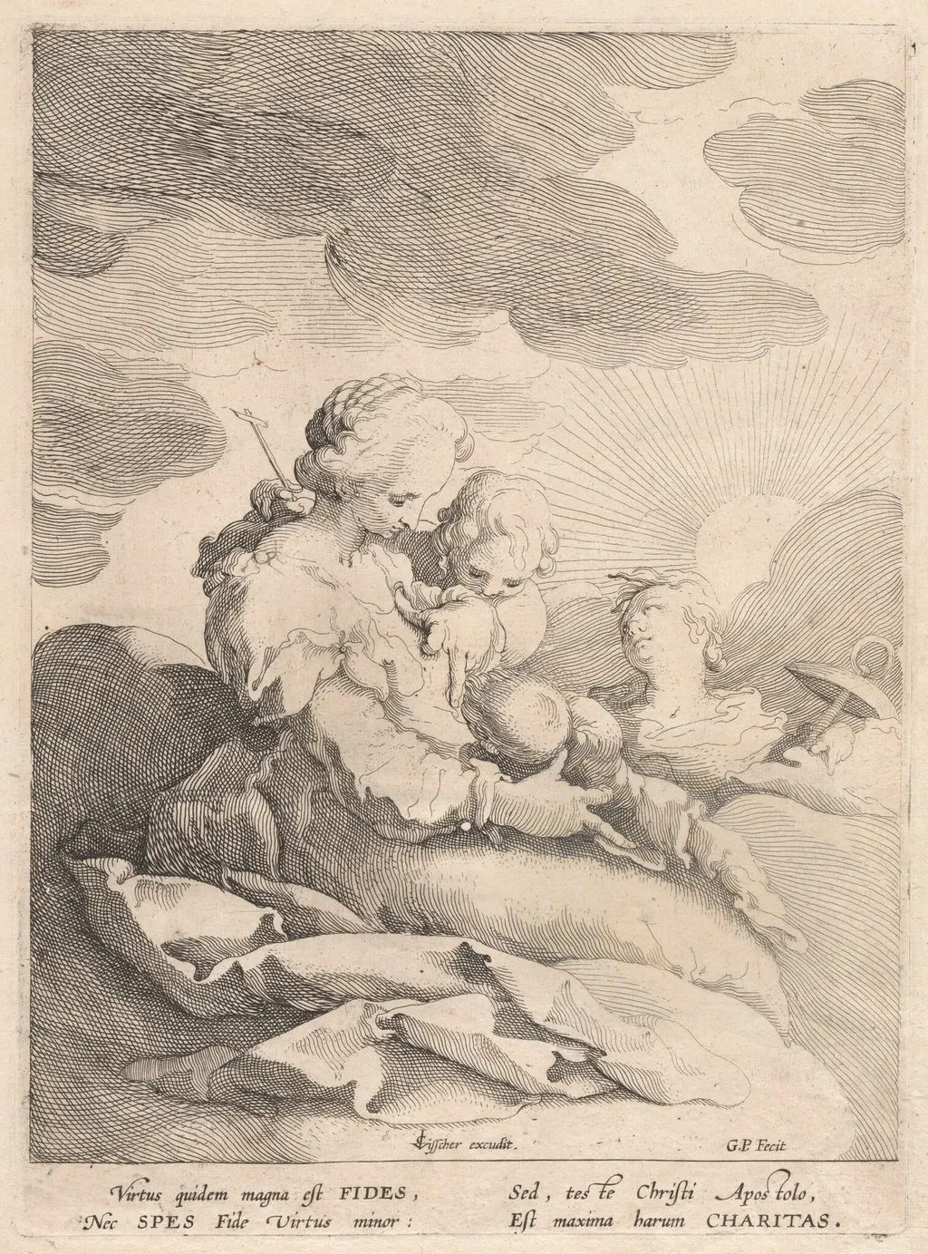 Charity with Faith and Hope, by Gerrit Pietersz Sweelinck, ink, 1593