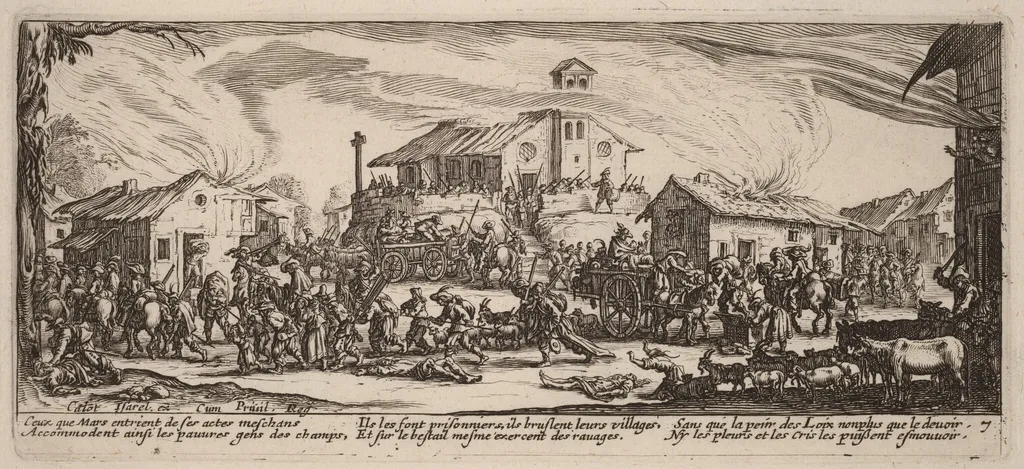 Plundering and Burning a Village, by Gerrit van Schagen, ink, 1642