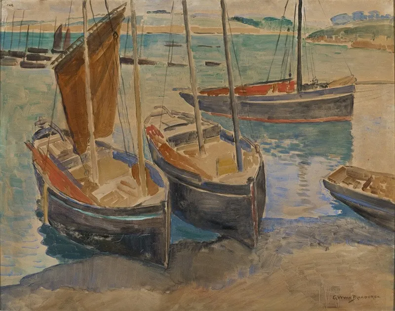 Port with ships in Brittany, by Gerrit Willem van Blaaderen, unspecified, 1914