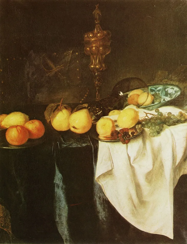 Still life with covered beaker and fruit, by Gerrit Willemsz Horst, paint, 1651