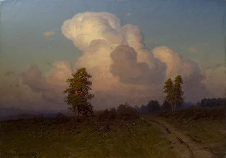 Landscape with pines, by Gevorg Bashinjaghian, oil, 1907