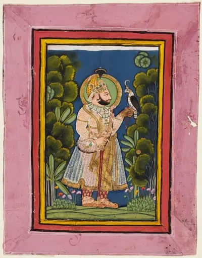 Maharana Jawan Singh of Mewar (r. 1828–38) Holding a Falcon, by Ghasi