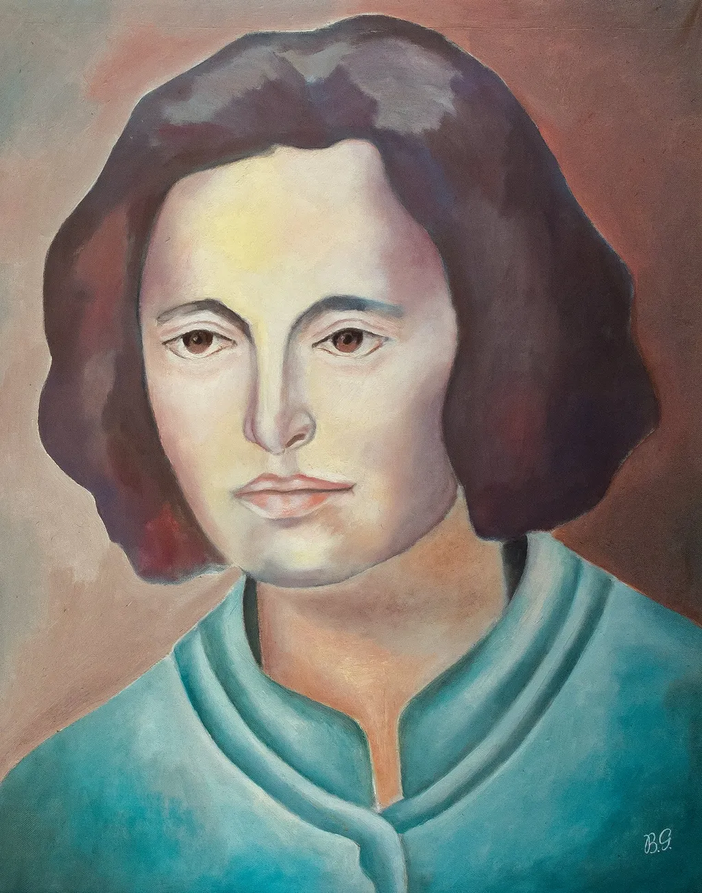 Tablou, ulei pe pânză, portret Elena Ceaușescu, semnat dreapta jos B.G. Comandat și oferit de Comitetul Județean de Partid Caraș Severin, 6 ianuarie 1979., by Gheorghe Bucur