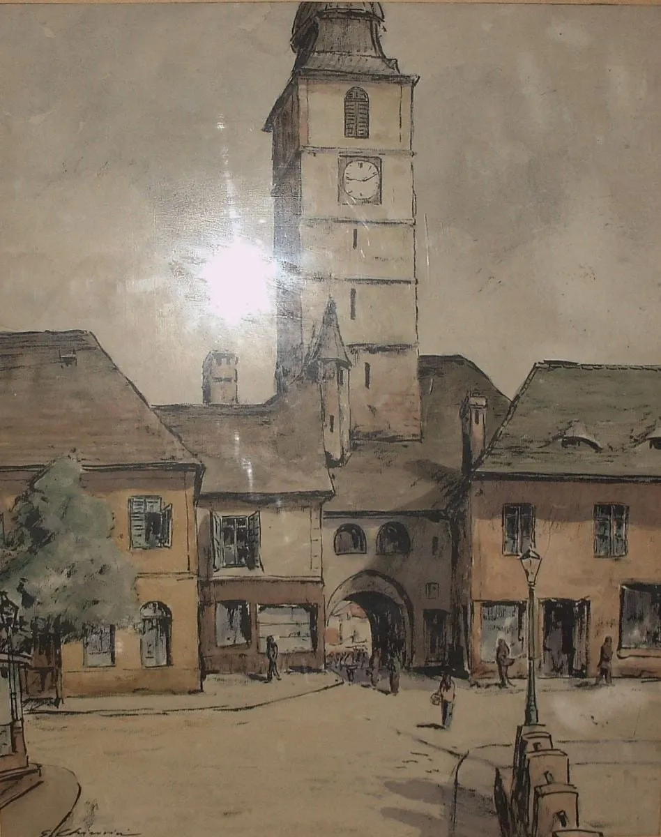 Turnul Sfatului - Sibiu (intrarea în piața mică Sibiu), by Gheorghe Chirovici, 1937