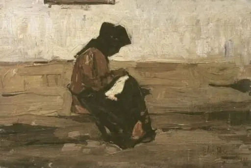 Femeie cosând, by Gheorghe Petrașcu, 1907