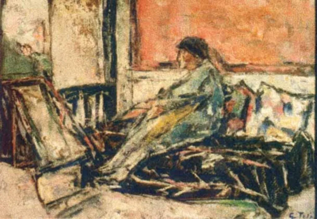 Femeie pe sofa, by Gheorghe Petrașcu, unspecified, 1934