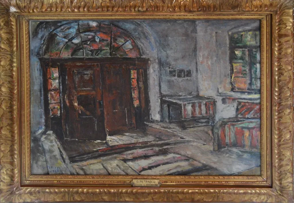 Intrarea în arhondărie (Mănăstirea Viforâta), by Gheorghe Petrașcu, 1920