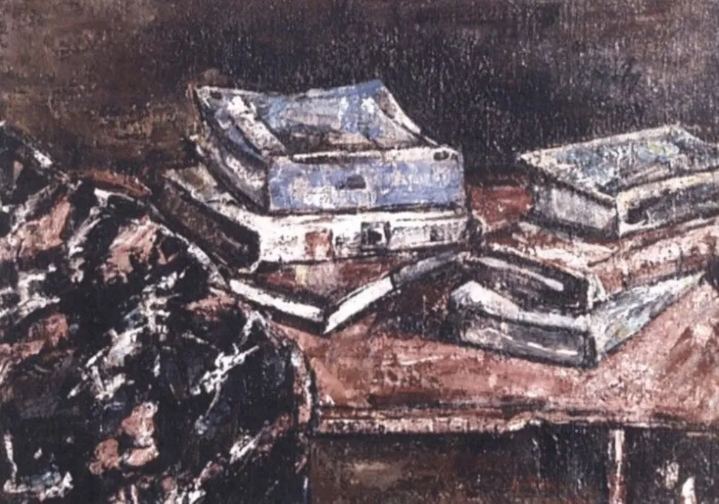 Natură moartă cu cărți, by Gheorghe Petrașcu, 1939