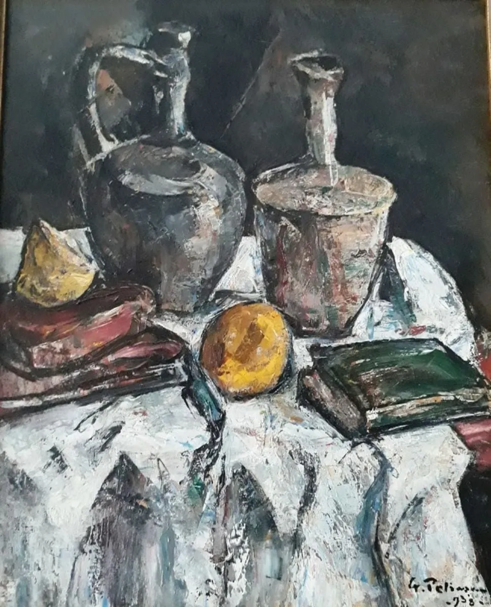 Natură moartă cu cărți și ulcioare, by Gheorghe Petrașcu, 1920