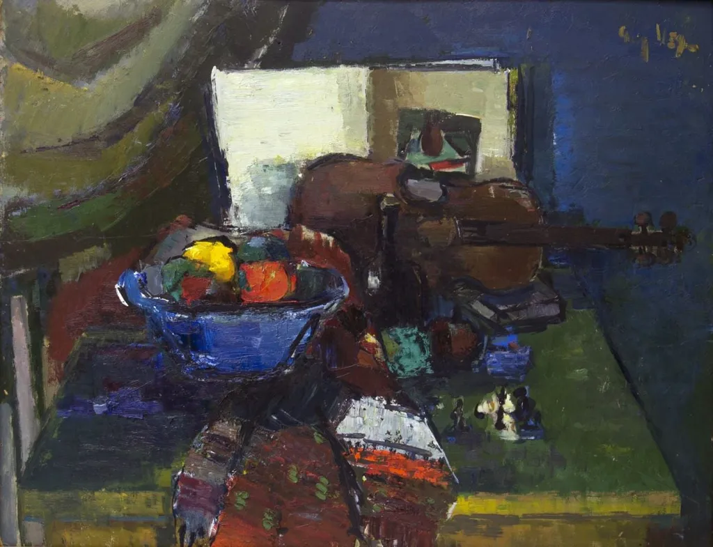 Natură statică cu vioară, by Gheorghe Vânătoru, 1940