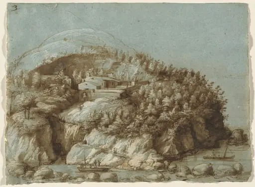 Hilly Landscape with Ships, by Gherardo Cibo