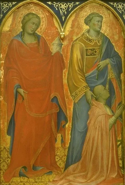 Saints Mary Magdalene, Lawrence and a donor/ Angelo Acciaiuolo, by Gherardo Starnina, paint, 1405