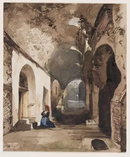 Woman praying in a vaulted shrine in the amphitheatre of Pozzuoli (Naples), by Giacinto Gigante