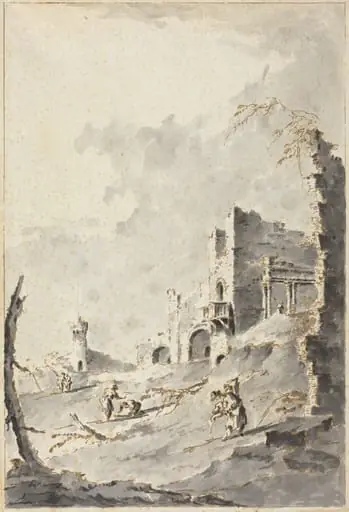 Capriccio of Classical Ruins with a Fortress, by Giacomo Guardi