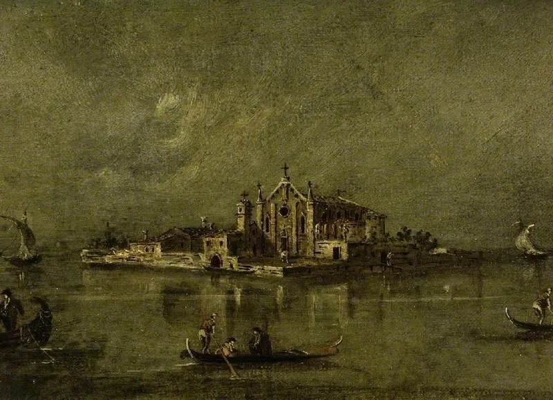 The island of S. Cristoforo Di Murano, Venice, by Giacomo Guardi, oil, 1809