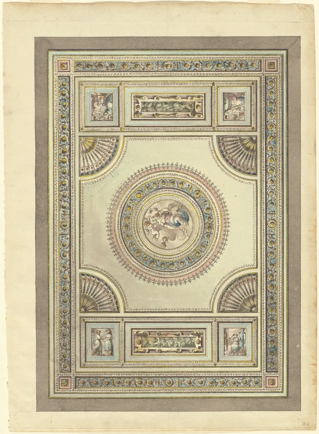 An Ornate Ceiling with an Allegory of Spring, by Giacomo Quarenghi, ink