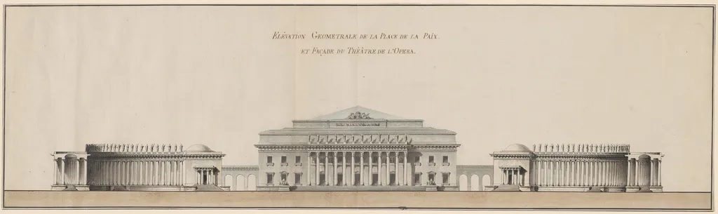 Geometrical Elevation of the Peace Plaza and Façade of the Opera House, by Giacomo Quarenghi, ink