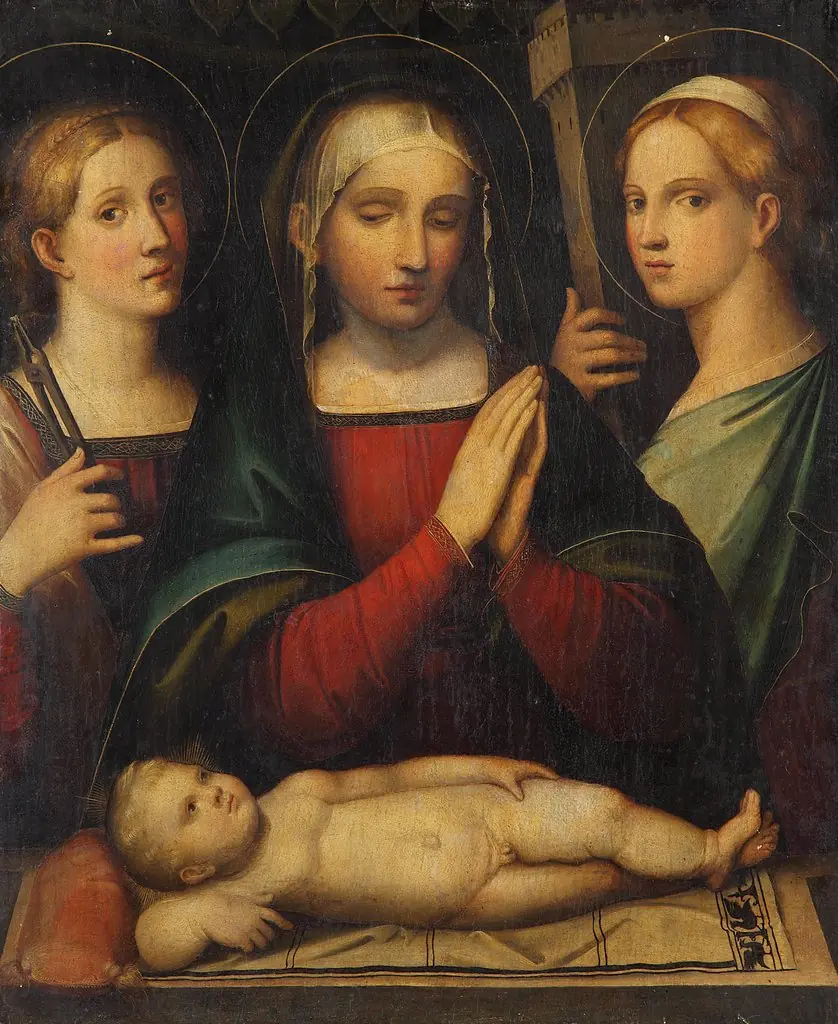 The Virgin Adoring the Child with Sts. Apollonia and Barbara, by Giacomo Raibolini