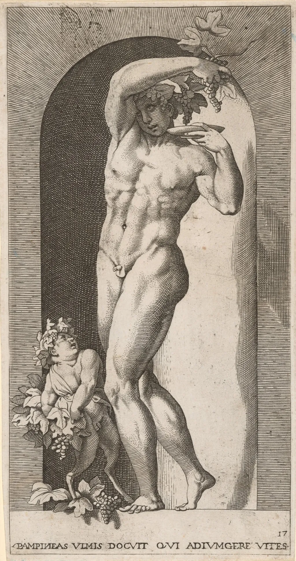 Bacchus in a Niche, by Gian Jacopo Caraglio, ink, 1526
